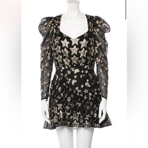 Black loveshackfancy dress with gold stars and butterflies